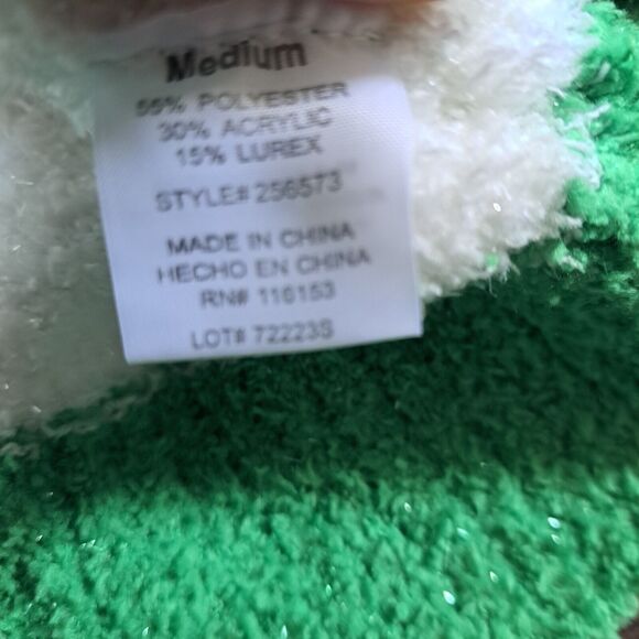Merry Christmas by Poof Sweater Sz Medium Green White Sparkle Kitty Hat Bell NWT - Picture 15 of 16